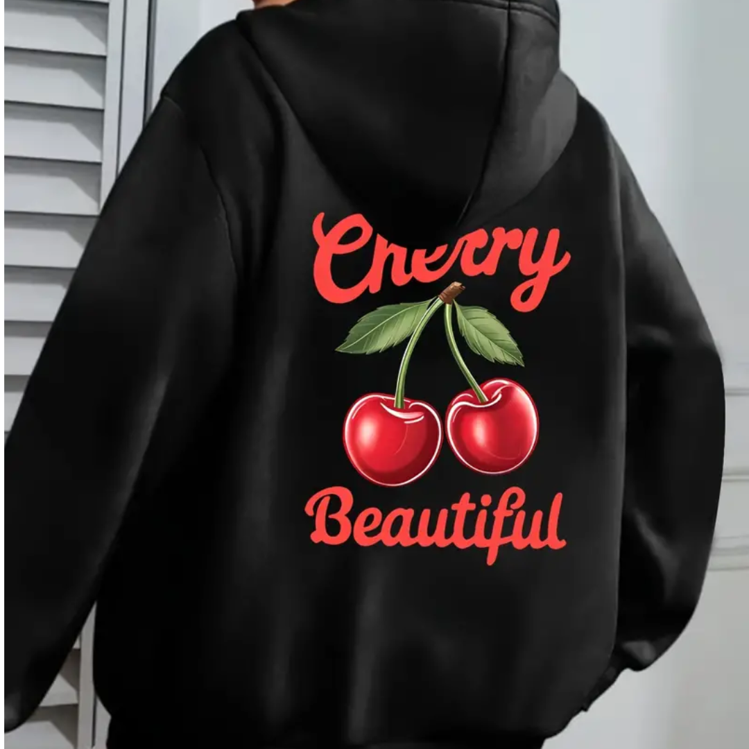 Cherry Print Hoodie For Woman